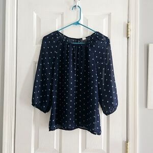 Navy Blue Polka Dot Sheer Blouse